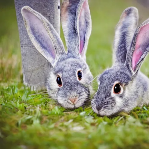 Prompt: close-up of a pair of parasitic bunnies. Horror, Photography, Canon