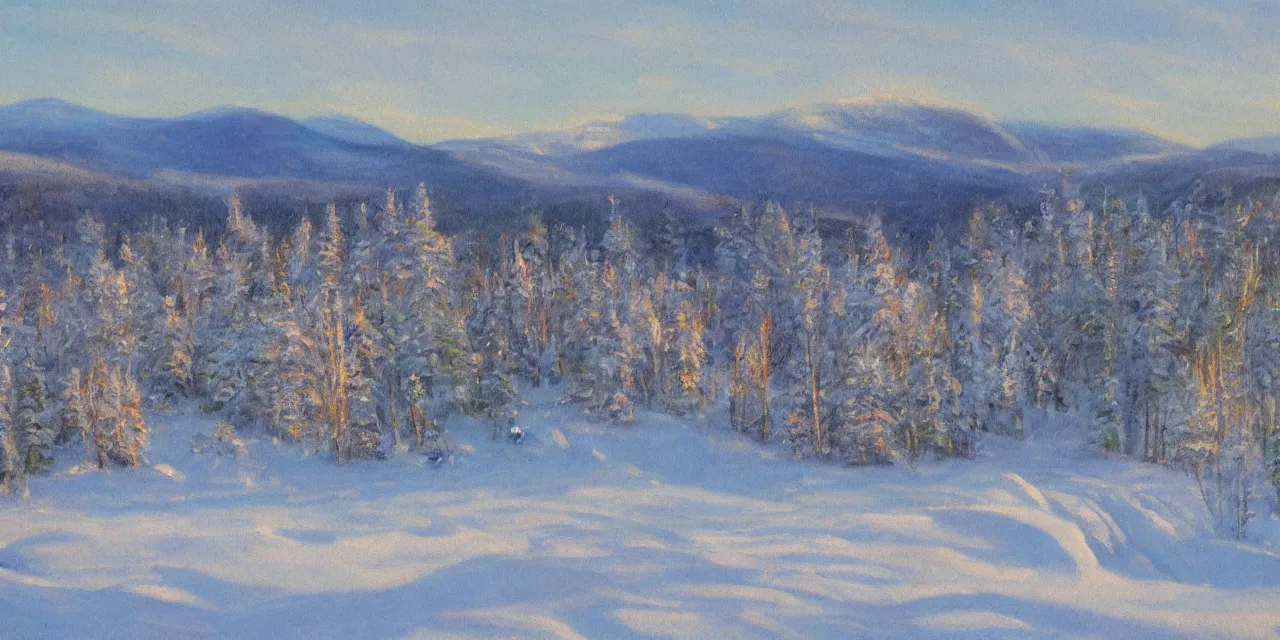 Prompt: laurentian mountains in winter, impressionist landscape painting