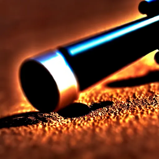 Image similar to macro shot of ultra detailed realistic bullet exiting rifle barrel, motion blur, global illumination