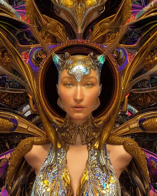 Image similar to a highly detailed metahuman 4 k close up render of an alien goddess bella hadid monument nataraja in iris van herpen dress schiaparelli in diamonds crystals swarovski and jewelry iridescent in style of alphonse mucha gustav klimt trending on artstation made in unreal engine 4