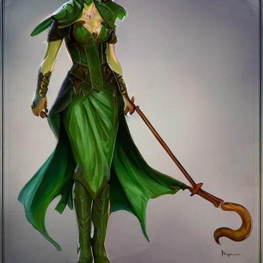 Image similar to a woman in a green dress holding a magic staff,character portrait by Magali Villeneuve,featured on polycount, fantasy art, concept art, d&d,detailed!!!!!