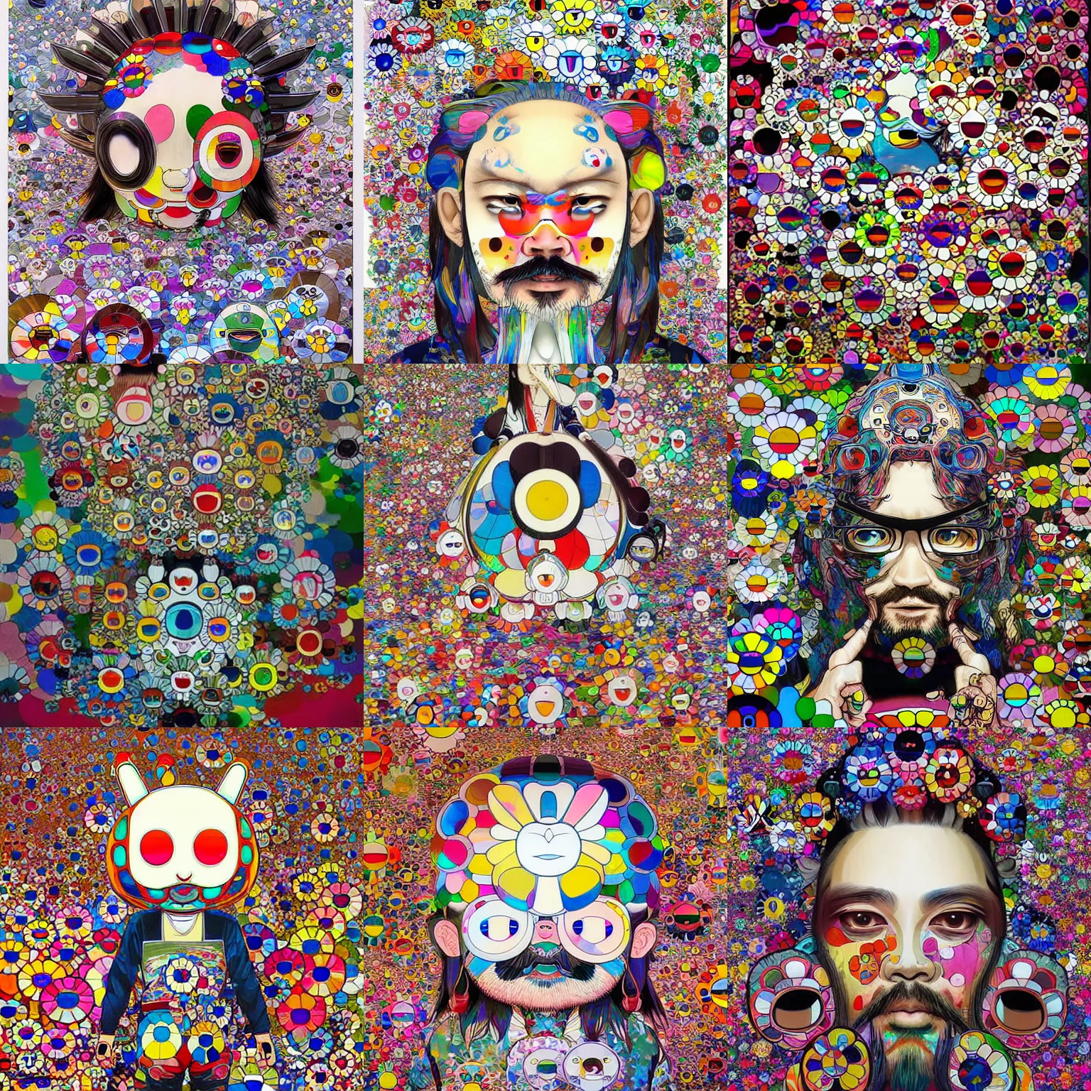 Prompt: Takashi Murakami painting by android jones