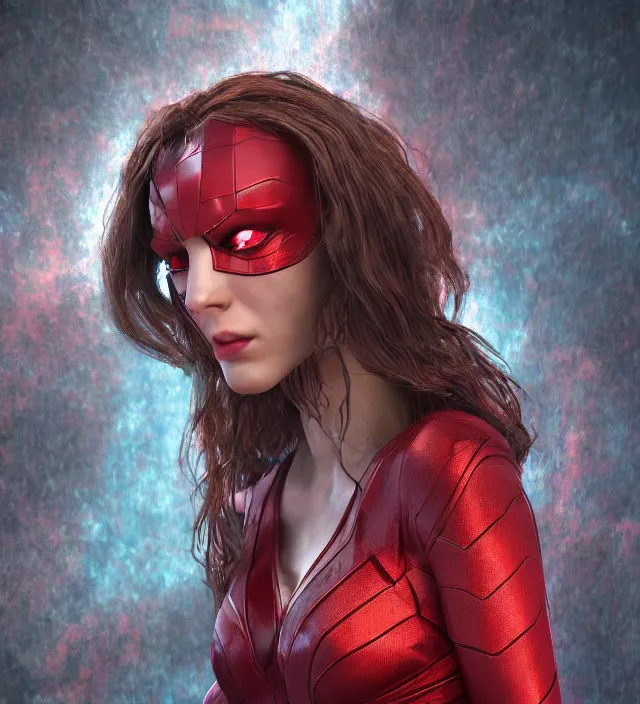 Image similar to scarlet witch, cubism, nostalgia, very detailed texture, realistic shaded lighting, studio quality, digital art, dynamic background, unreal engine 5 rendered, octane rendered, pinnacle studio, naturel, trending on artstation, art style by ian sprigger