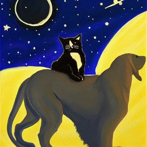 Image similar to A painting of a dog and a cat staring up at the night sky from https://www.artstation.com/smartist