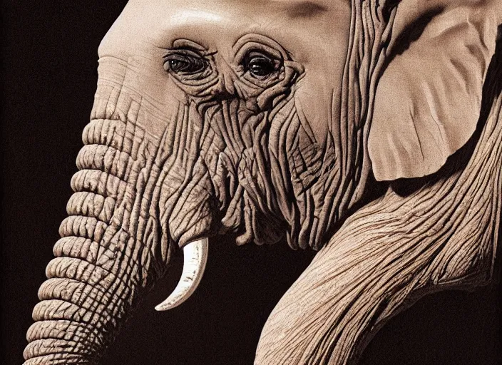 Prompt: portrait of an elephant with translucent skin, visible muscles and veins and arteries and bones and spines and nerves, beautiful detailed intricate insanely detailed octane render, 8k artistic photography, photorealistic, chiaroscuro, by David Cronenberg, Raphael, Caravaggio