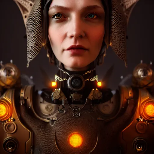 Image similar to dieselpunk robotic elvish empress, extremely detailed, hyperrealistic, intricate, soft light, fantasy, d & d, digital painting, art station, by wlop, octane render, unreal engine, 4 k