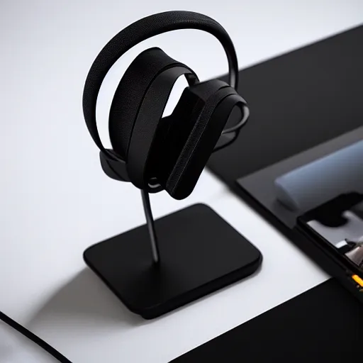 Image similar to wireless headphone stand, futuristic, techno, cyberpunk, product design, render, concept, fun, cute