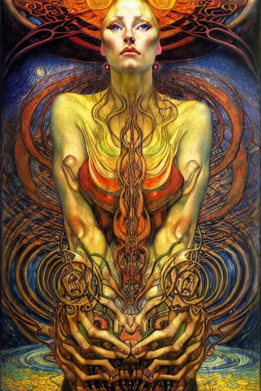 Image similar to Divine Chaos Engine by Karol Bak, Jean Delville, William Blake, Gustav Klimt, and Vincent Van Gogh, symbolist, visionary