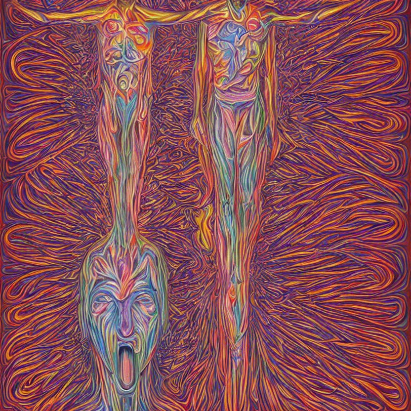 Prompt: mise en abyme, by alex grey