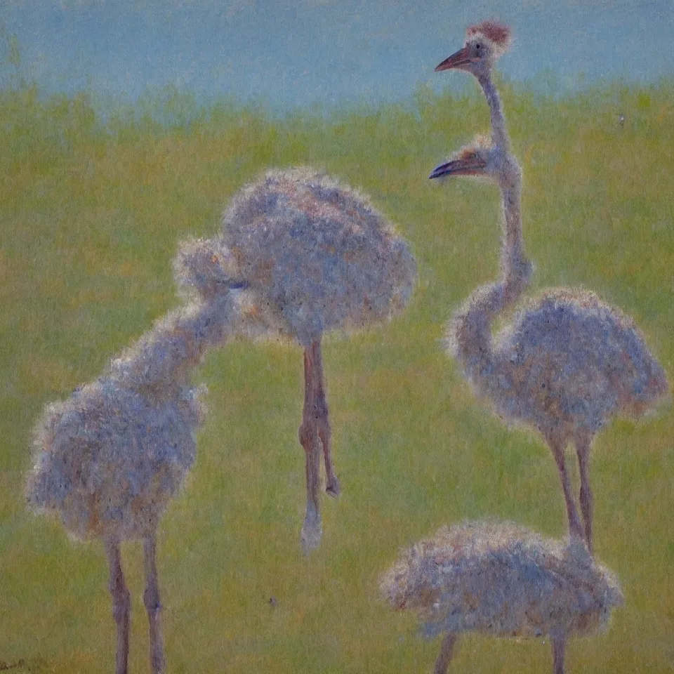 Image similar to an impressionist paint of an ostrich