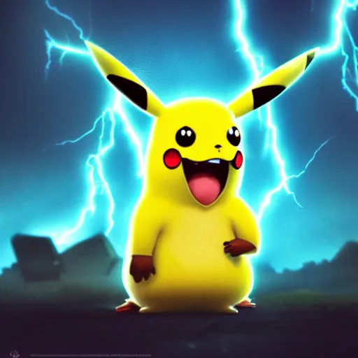 Prompt: a concept portrait of Pikachu, he has an army of minions, he's the boss, very dramatic lightning and electricity, Beeple, dramatic lightning, beautiful, artstation, 8k