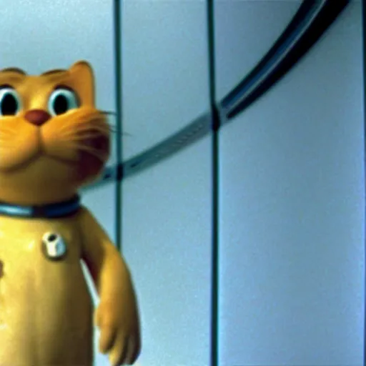 Image similar to A still of Garfield in 2001: A Space Odyssey