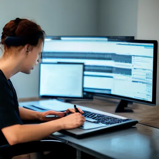 Prompt: photo of someone sitting at their computer inputting prompts into an AI imaging program.