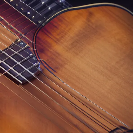 Image similar to macro photography from the inside of an acoustic guitar, studio lighting, 8k, professional photography