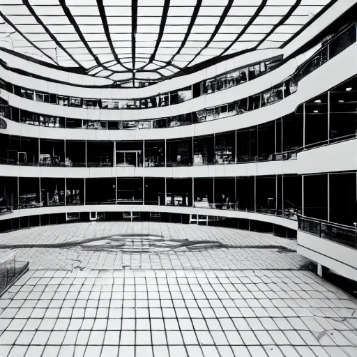 Image similar to a photograph of a shopping mall designed by Victor Vasarely