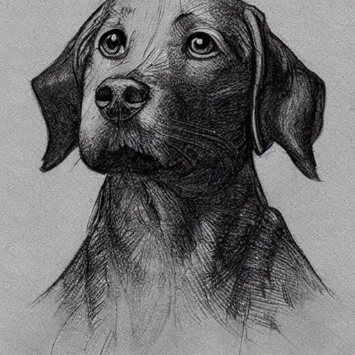 Prompt: sketch of dog, leonardo da vinci style, ideal.