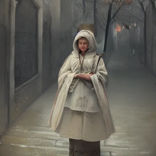 Image similar to Latvian girl in traditional clothes, Riga, matte painting, greg rutkowski
