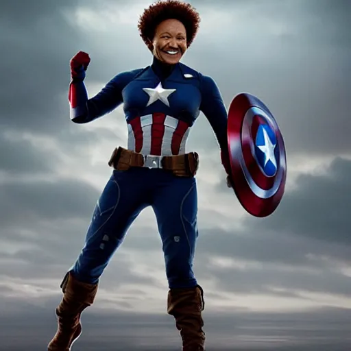 Image similar to wanda sykes as captain america, cinematic, high detailed, 8 k, photorealistic