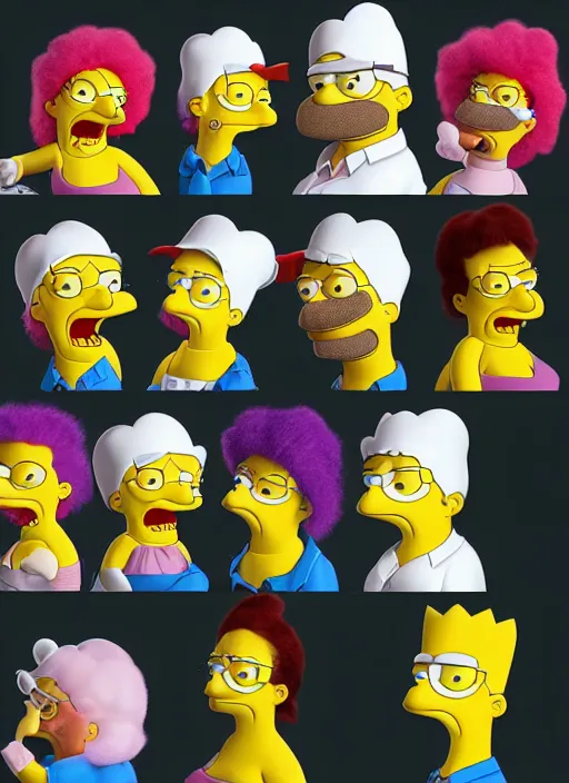 Image similar to 3d render portrait of the mad cat lady from the Simpsons