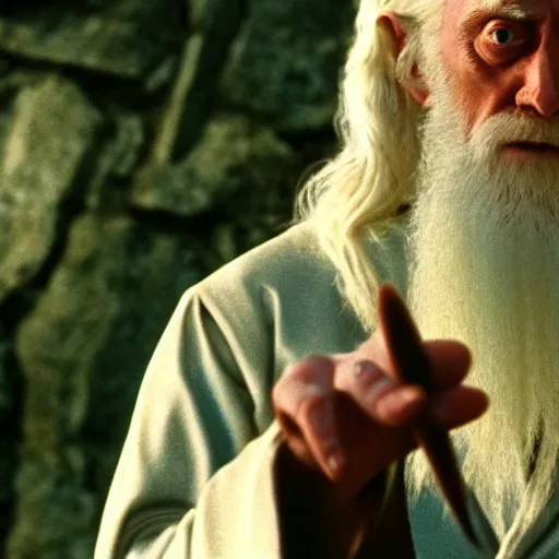 Prompt: jimmy saville as saruman in lord of the rings, movie still, cinematic lighting, dramatic, octane render, long lens, shallow depth of field, bokeh, anamorphic lens flare, 8 k, hyper detailed, 3 5 mm film grain