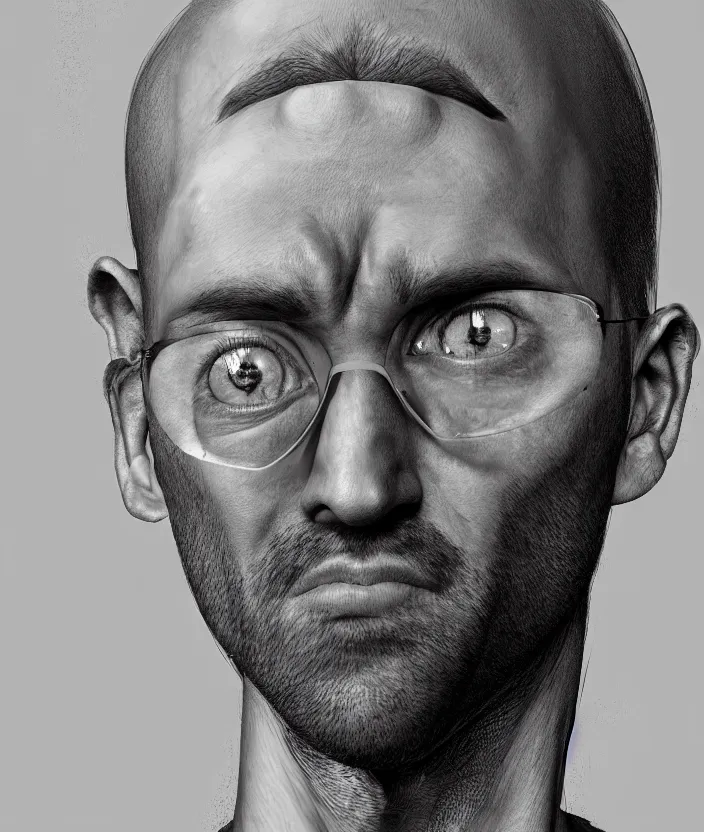 Prompt: man with camera for a head, hyper realism, fine details, concept art, digital art, deviantart artstation, very sharp, in the style of john pound,