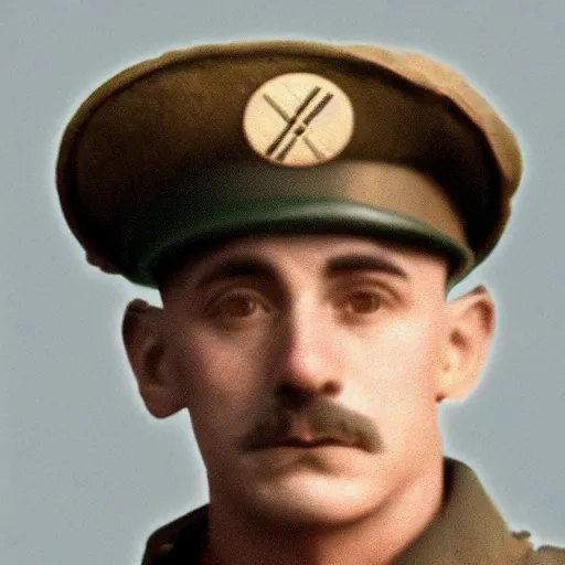 Image similar to Luigi as a world war I soldier, photograph, colorized, damaged