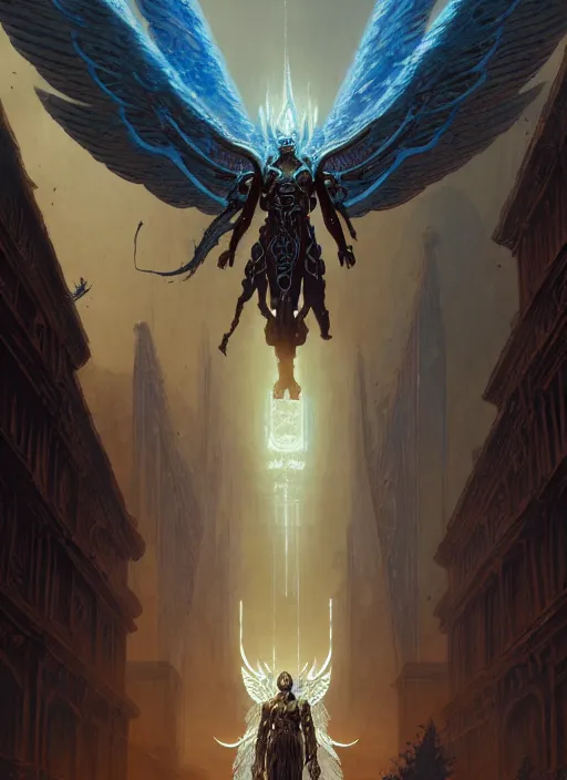 Image similar to masterpiece concept art, rebulon the ancient arch angel - demon, by greg rutkowski and geof darrow, 8 k, intricate detail, cinematic lighting, epic pose