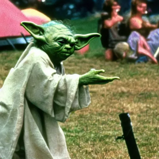 Image similar to yoda performing at woodstock