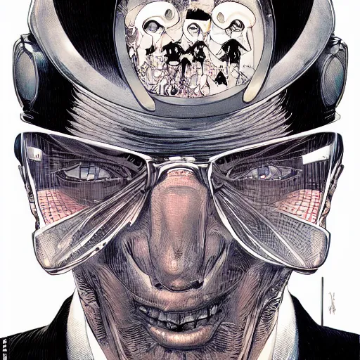 Image similar to portrait of crazy mister x, symmetrical, by yoichi hatakenaka, masamune shirow, josan gonzales and dan mumford, ayami kojima, takato yamamoto, barclay shaw, karol bak, yukito kishiro