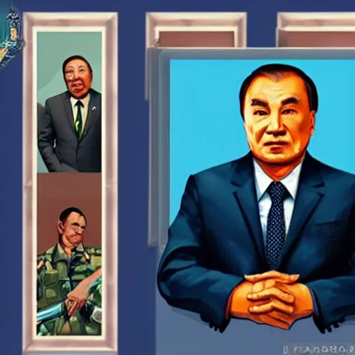 Image similar to Nursultan Nazarbayev in style of a GTA poster