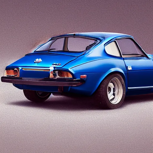 Image similar to a photorealistic image of a blue 1975 Datsun 260Z