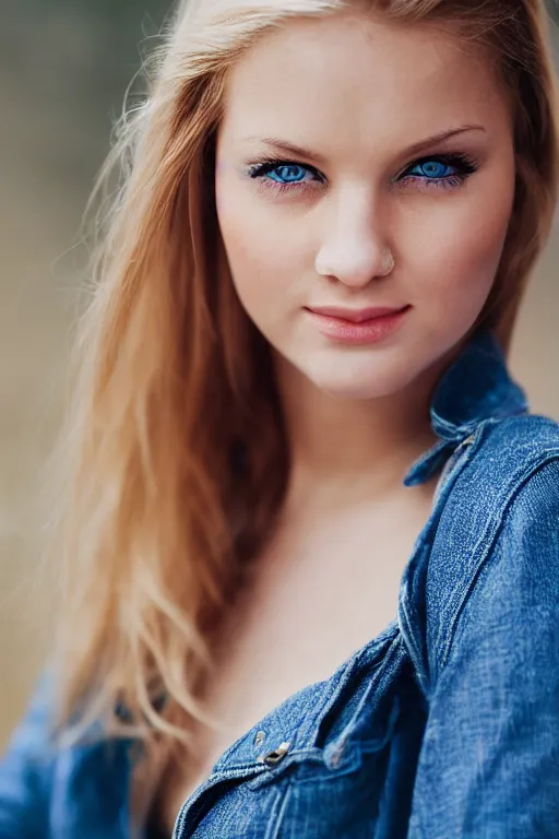 Image similar to a portrait of a blonde wonderful young woman, blue eyes, highly detailed, fujifilm 5 6 mm f 1. 2