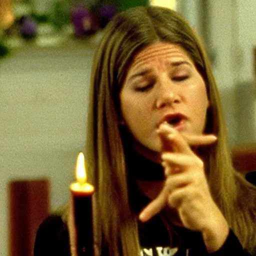 Prompt: Rachel Green performing forbidden black magic rituals