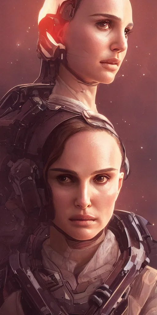 Image similar to portrait of Natalie Portman as a character in star Wars movie, looking at camera, intricate, dystopian, sci-fi, extremely detailed, octane render, digital painting, concept art, smooth, sharp focus, illustration, incredible art by artgerm and greg rutkowski and alphonse mucha and simon stalenhag