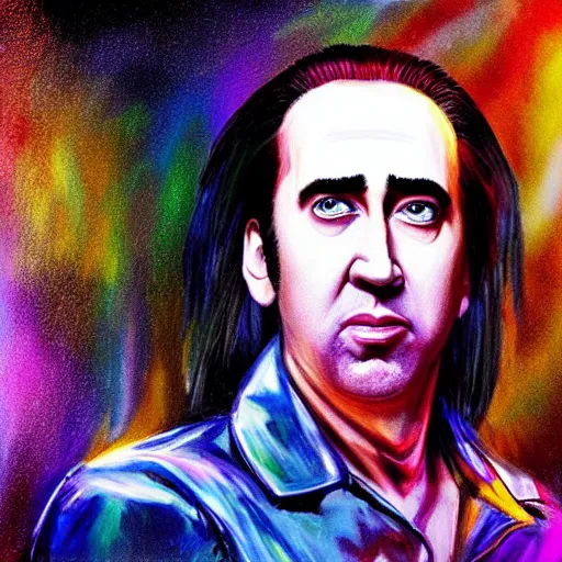 Image similar to nic cage as twilight sparkle, buff, painted portrait, highly detailed,