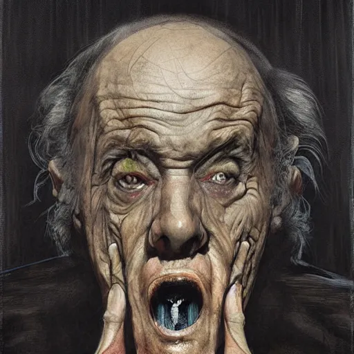 Image similar to Destiny Millns, horror movie poster art, an old man who is a cannibal locked in a room, by Francisco Goya, dirk dziminrsky and Marco Mazzoni