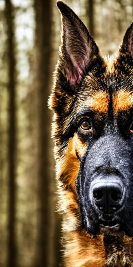 Image similar to close up character portrait icon of the german shepard beast - man military uniform head animal person wearing clothes standing in the bright forest, 4 k, tone mapping