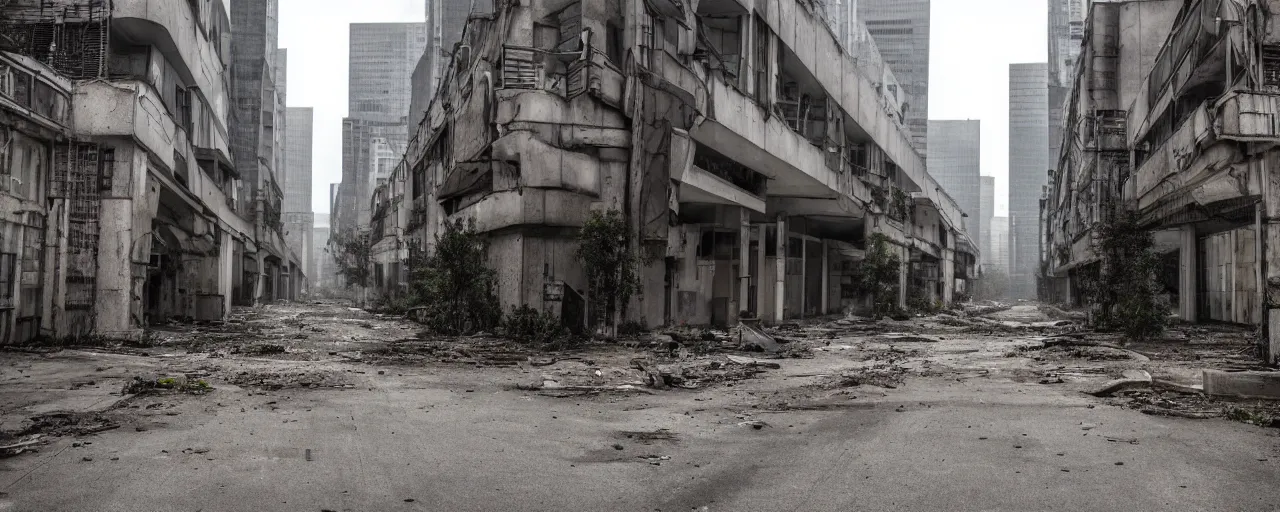 Prompt: Dystopian futuristic (((abandoned))) city streets