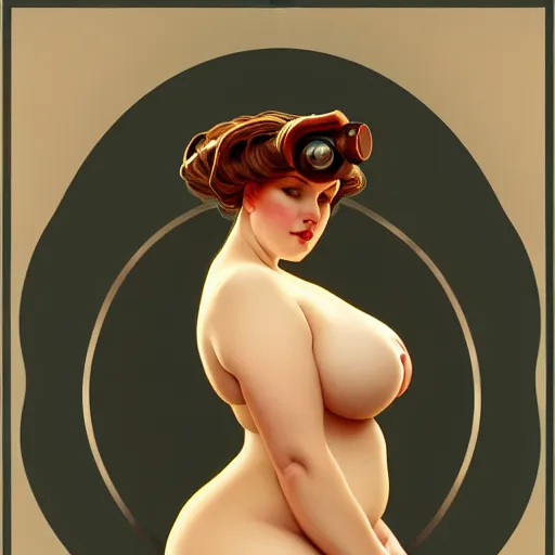 Image similar to curvy woman with a bundt cake head, digital art, cinematic, concept art, 8k, painting, imaginefx, cgsociety, art nouveau, Alphonse Mucha, trending on artstation, wide shot, full shot