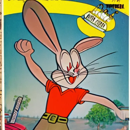 Prompt: a still of bugs bunny from looney tunes as a 1 9 5 0 s magazine