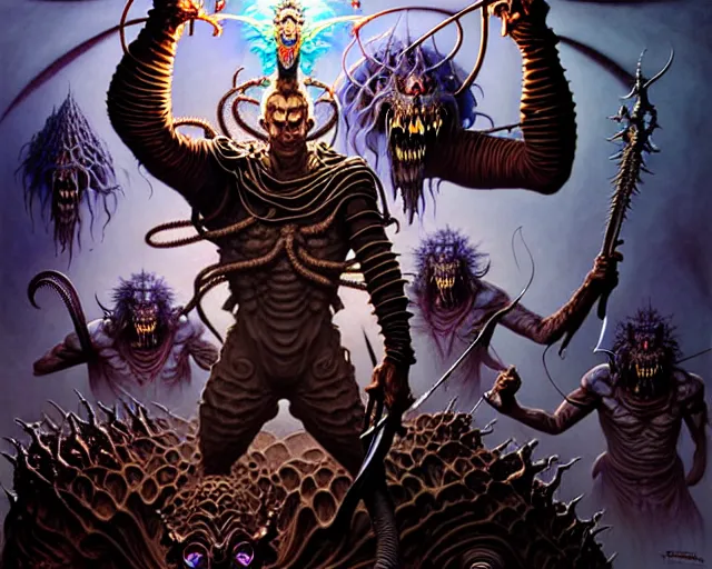 Image similar to the army of darkness and demons, fantasy character portrait made of fractals facing each other, ultra realistic, wide angle, intricate details, the fifth element artifacts, highly detailed by peter mohrbacher, hajime sorayama, wayne barlowe, boris vallejo, aaron horkey, gaston bussiere, craig mullins