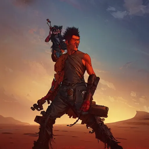 Image similar to hero world mad max, behance hd by jesper ejsing, by rhads, makoto shinkai and lois van baarle, ilya kuvshinov, rossdraws global illumination