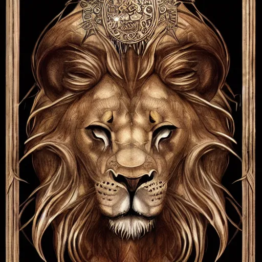 Image similar to detailed and sharp lion zodiac artwork, mystic style, detailed, 8 k, detailed, symmetrical, by brian froud