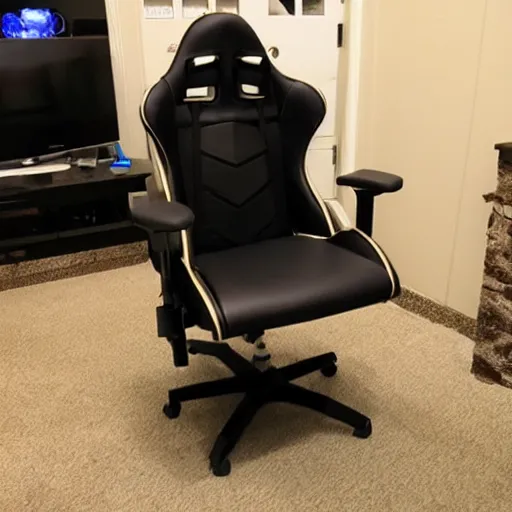 Prompt: gaming chair with seat replaced by a toilet