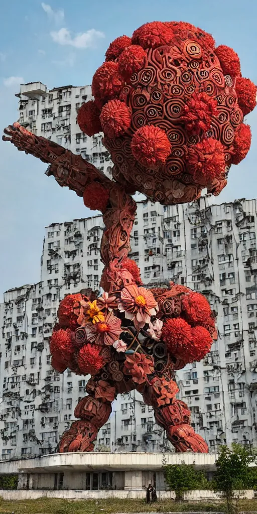 Image similar to colossal grotesque flower made from unfulfilled communist dreams in the middle of abandoned post soviet constructivist cityscape, Stalinist architecture, ultradetailed, Intricate by Hayao Miyazaki and Josan Gonzalez and Makoto Shinkai and Giuseppe Arcimboldo and Wes Anderson