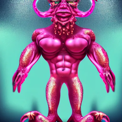 Prompt: glittery saturated pink muscular cyclops creature monster with sparkles photo 4k