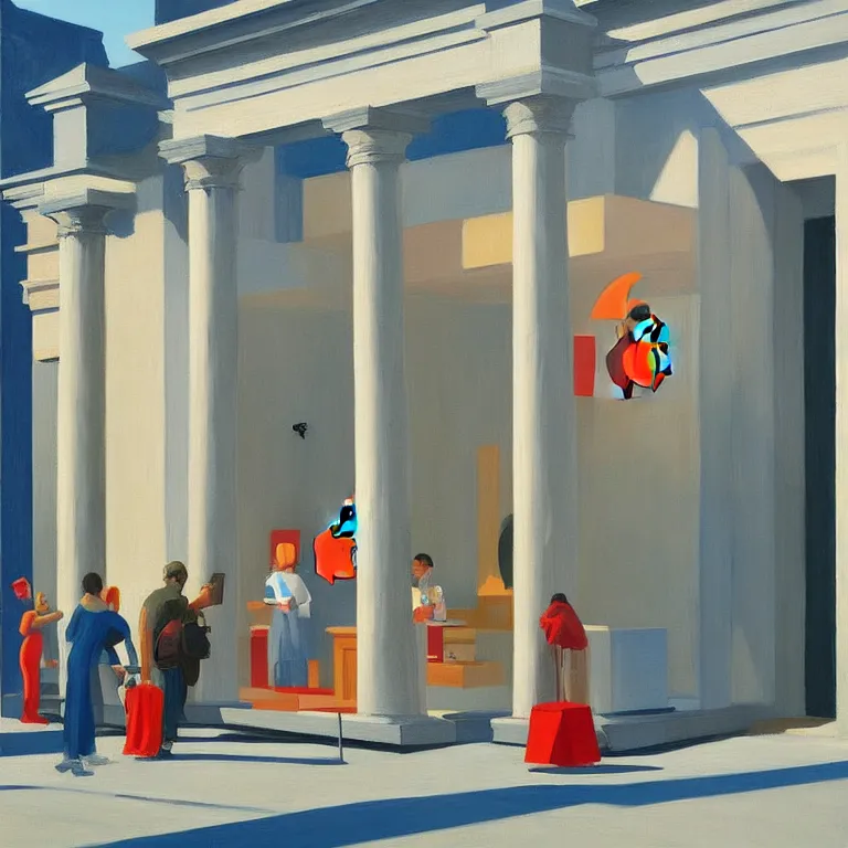 Image similar to apple store opening in ancient Greece, painted by Edward Hopper, painted by James Gilleard, airbrush