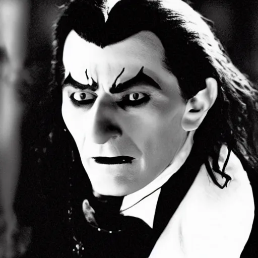 Image similar to charlie sheen as dracula in the 1 9 2 2 film, black and white