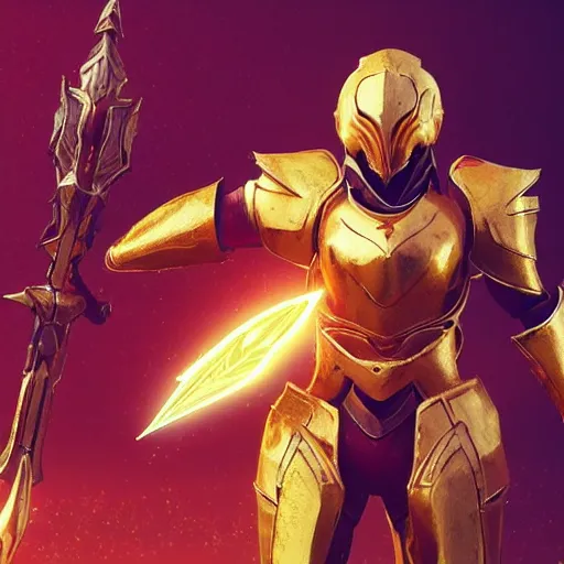 Prompt: “ gold armor azir fan art fantasy armor cinematic shot dynamic pose red glowing lines deviant art art station 4 k octane render bloom effect war frame fanart destiny 2 fanart ”