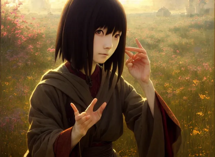 Prompt: lain iwakura from serial experiments lain as medieval peasant in spring wonderful masterpiece highly detailed scifi, beautiful cinematic light deep focus, elegant, digital painting, smooth, sharp focus, golden ratio, dramatic illumination, ultra realistic, 4 k, art by greg rutkowski wlop rossdraws detailed fingers